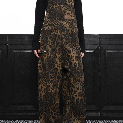 Load image into Gallery viewer, High Waist Leopard Print Denim Big Size Overalls Wide Leg Jeans New Women Trousers Fashion Tide Spring Autumn 2025 1DH9389
