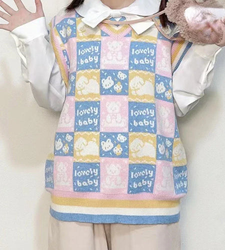 2025 Harajuku Fashion Sweater Vest Outfits Casual Women Cartoon Jacquard Knitted Tanks Vintage All Match Y2k Aesthetic Clothing