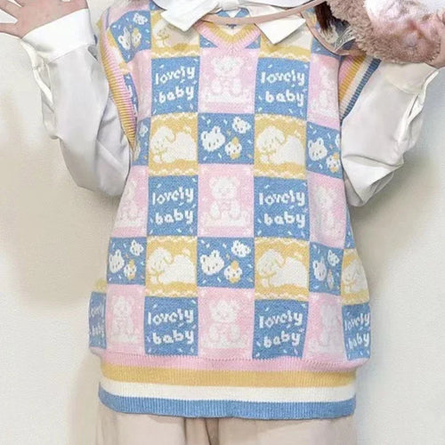 Load image into Gallery viewer, 2025 Harajuku Fashion Sweater Vest Outfits Casual Women Cartoon Jacquard Knitted Tanks Vintage All Match Y2k Aesthetic Clothing
