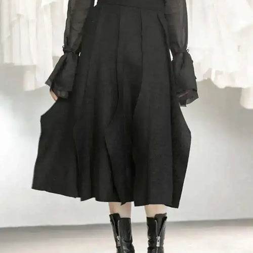 Load image into Gallery viewer, High Elastic Waist Black Brief Woolen Cut Edge Pleated Half-body Skirt Women Fashion Tide New Spring Autumn 2025 1DD1634
