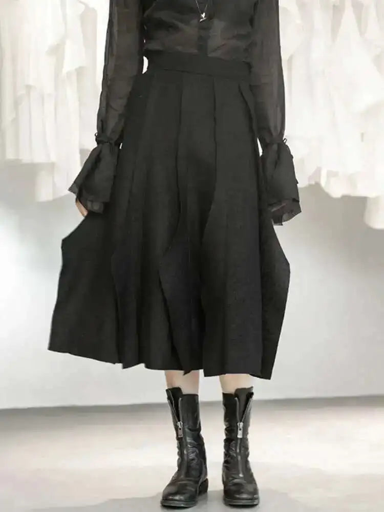 High Elastic Waist Black Brief Woolen Cut Edge Pleated Half-body Skirt Women Fashion Tide New Spring Autumn 2025 1DD1634