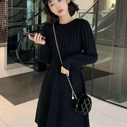 Load image into Gallery viewer, Vintage Knitted Sweater Dress Women Autumn Winter Warm Wrap Slim Short Mini Dresses Party Fashion New In
