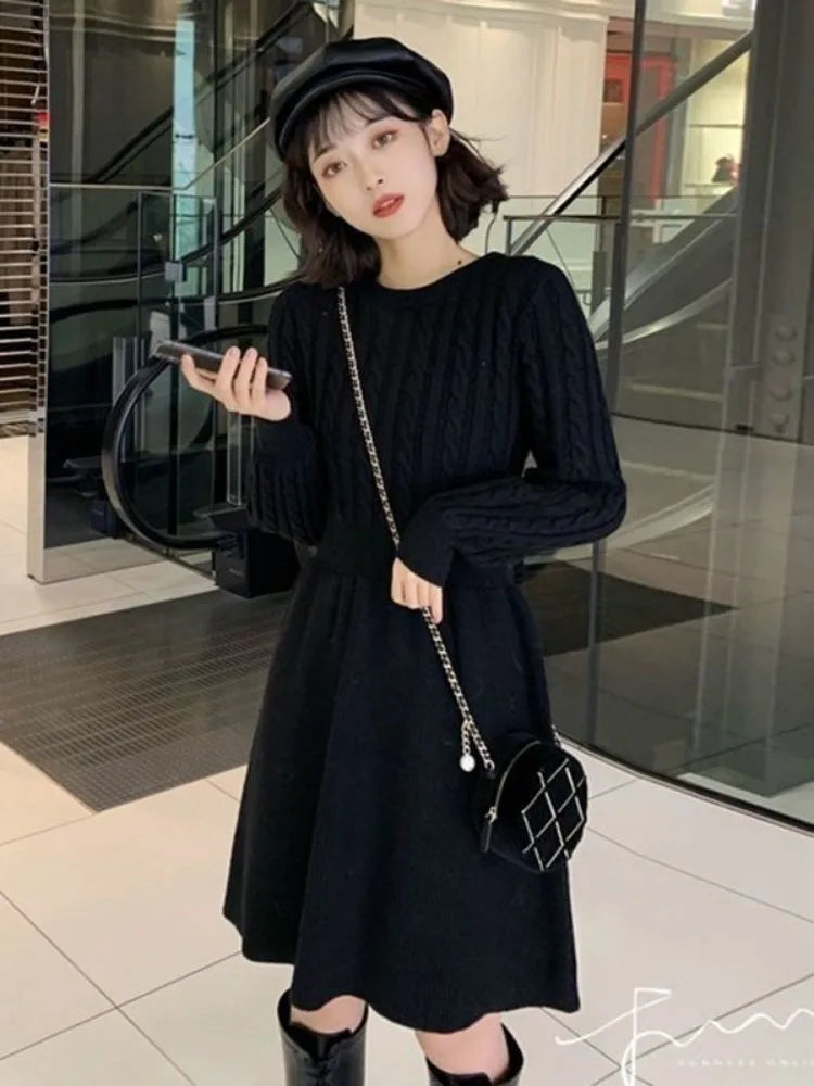 Vintage Knitted Sweater Dress Women Autumn Winter Warm Wrap Slim Short Mini Dresses Party Fashion New In