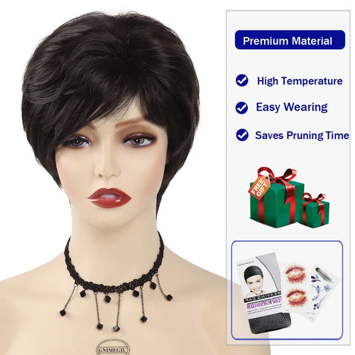 Load image into Gallery viewer, Synthetic Mommy Wigs for Women Short Hair Dark Brown Wig with Bangs Popular Hair Cuts Straight Female Pixie Cuts Natural Wigs
