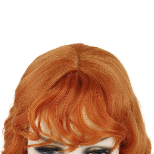 Load image into Gallery viewer, Red Ginger Copper Synthetic Wig for Women Long Curly Wave Wigs with Bangs Cosplay Heat Resistant Hair Halloween Costume Wigs
