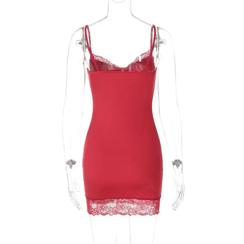 Load image into Gallery viewer, Spaghetti Strap Lace Sexy Mini Dress For Women Red Off-shoulder Strapless Sleeveless Backless Slim Fit Bodycon Dress

