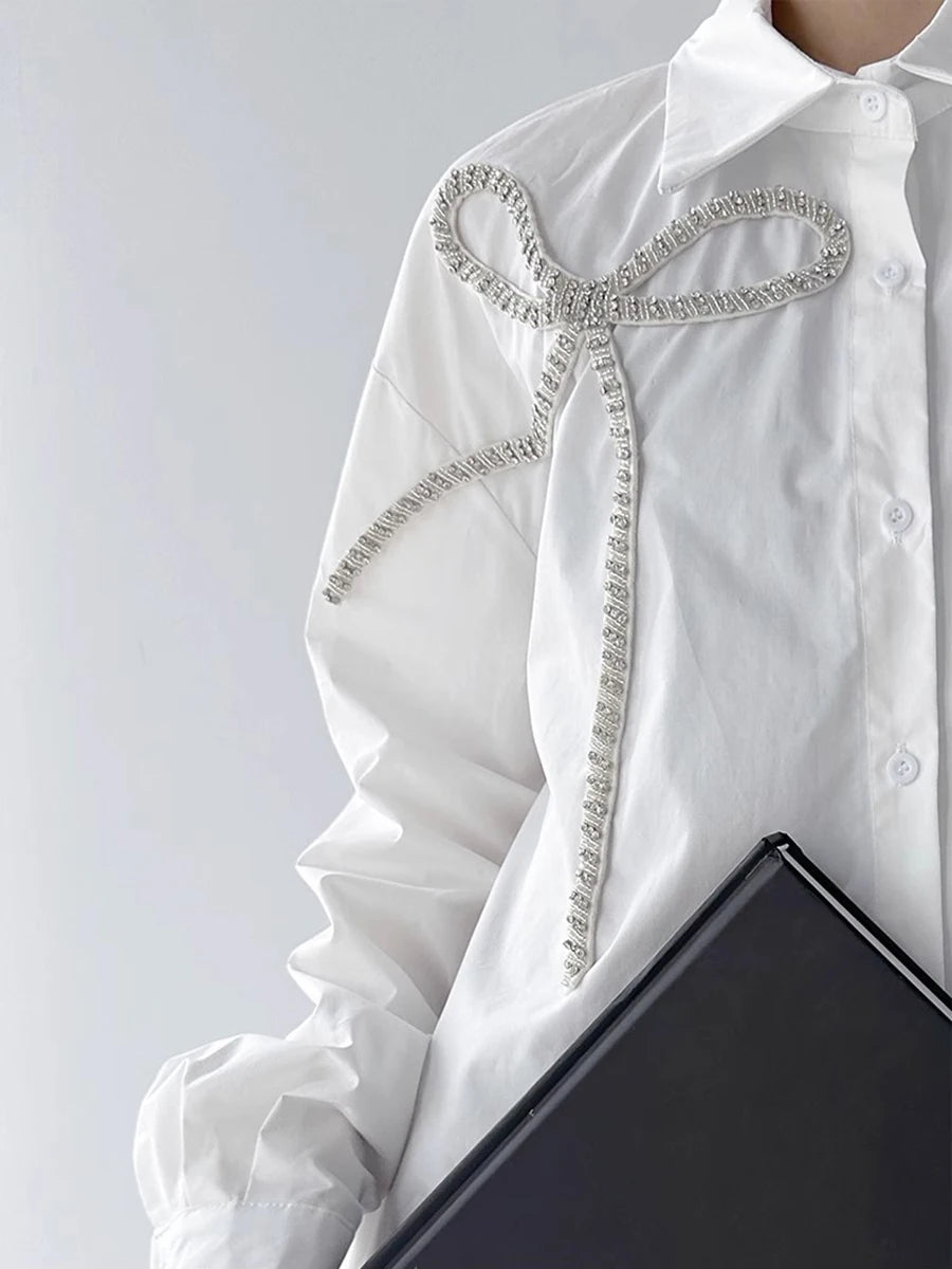 Solid Spliced Diamonds Loose Blouses For Women Lapel Long Sleeve Loose Casual Temperament Shirt Female Fashion New