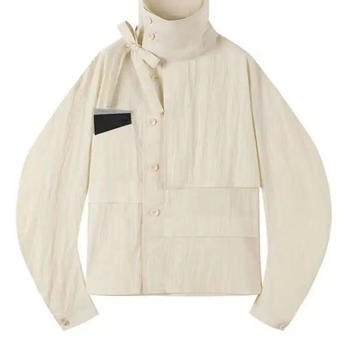 Load image into Gallery viewer, Beige Loose Fit Irregular Color-block Jacket New Stand Collar Long Sleeve Women Coat Fashion Spring Autumn 2025 1DF6811
