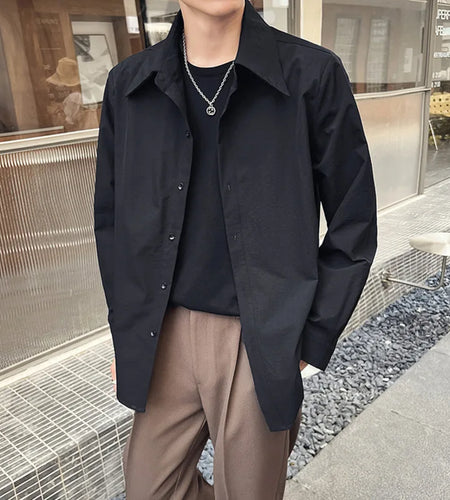 Spring Men's Shirts Long Sleeve Solid Color Casual  Large Lapel Shoulder Pad Single Breasted Male Clothing 9W1869