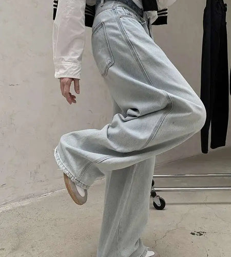 High Waist Light Blue Denim Long Casual Pocket Wide Leg Jeans New Women Trousers Fashion Tide Spring Autumn 2025 1DH8351