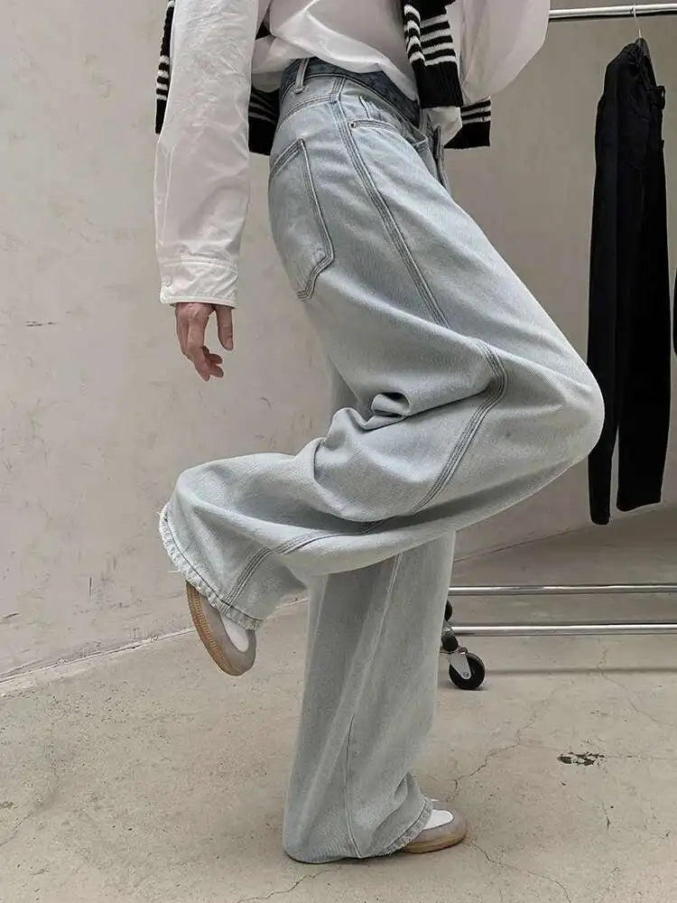 High Waist Light Blue Denim Long Casual Pocket Wide Leg Jeans New Women Trousers Fashion Tide Spring Autumn 2025 1DH8351