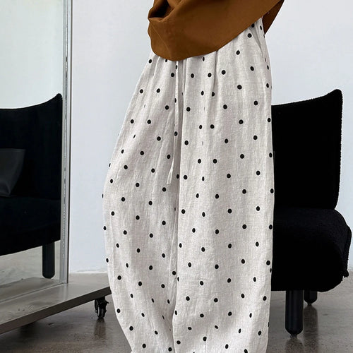 Load image into Gallery viewer, High Elastic Waist Linen Dot Embroidery Wide Leg Long Pants New Trousers Women Fashion Tide Spring Autumn 2025 1DJ1548
