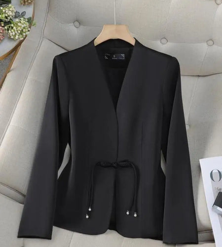 Chinese Style New Women Black White Temperament One Button Long Sleeve Blazers Coat Autumn Winter Vintage Khaki Elegant Slim Top