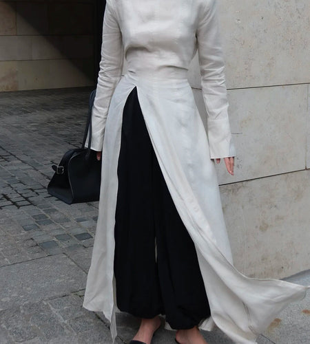 Solid Slimming Side Split Dresses for Women High Neck Long Sleeves Tunic Minimalist Chic Dress Female Clothing New