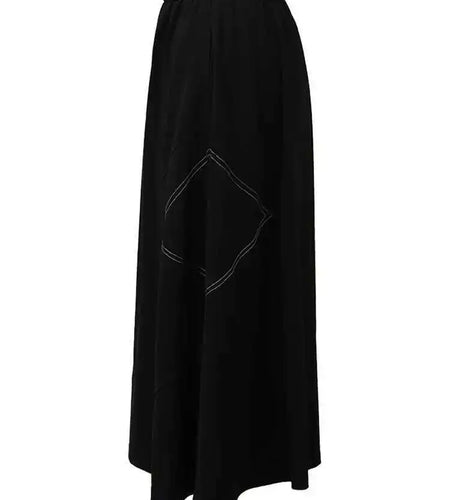 High Elastic Waist Black Topstitched Pocket A-line Half-body Skirt Women Fashion Tide New Spring Autumn 2025 1DH5353