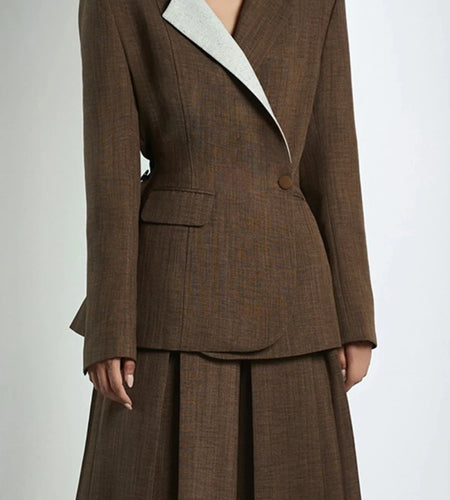 Hit Color Spliced Buttons Temperament Jackets for Women Lapel Long Sleeves Patchwork Pockets Fashion Jacket Female