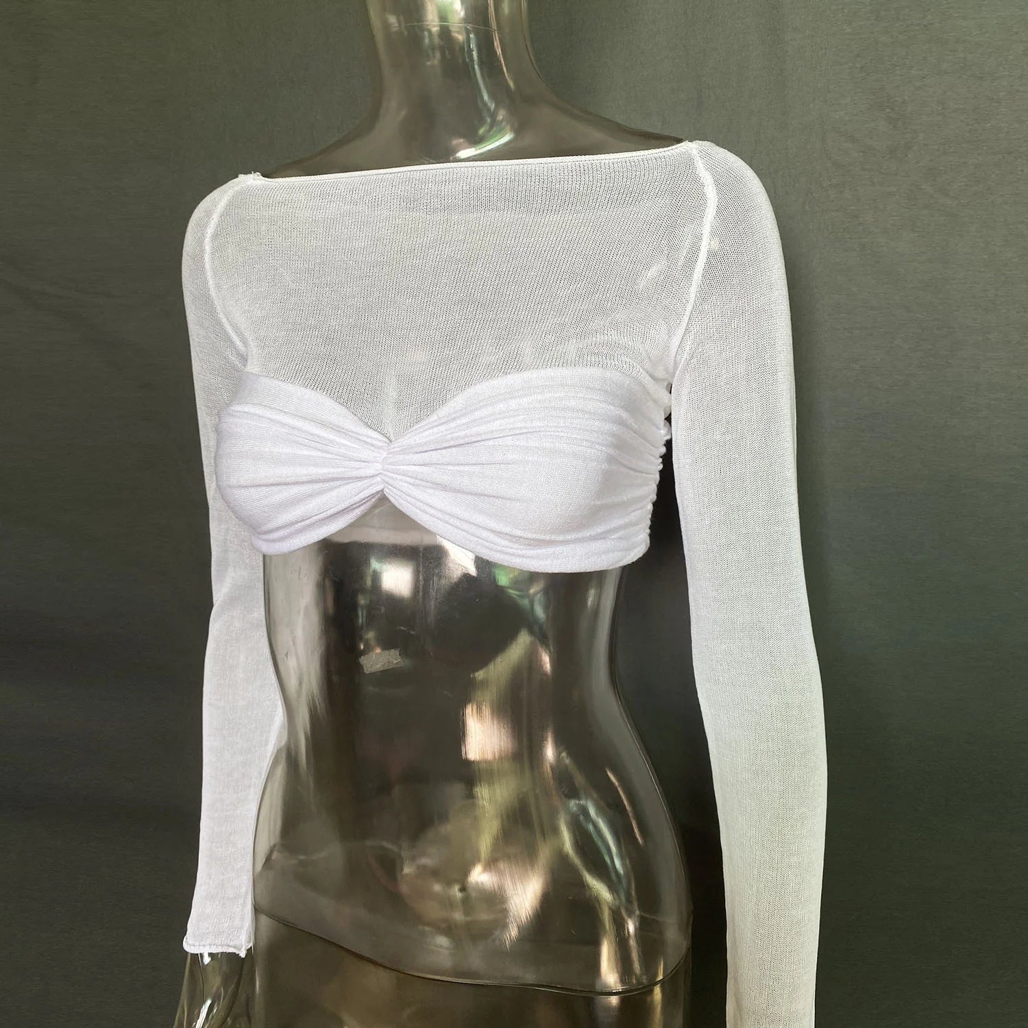 See Through Mesh Crop Top Women Pullovers Strapless Short Knit Cropped Tops Ladies Tee Shirt Sexy Off-shoulder T-shirt