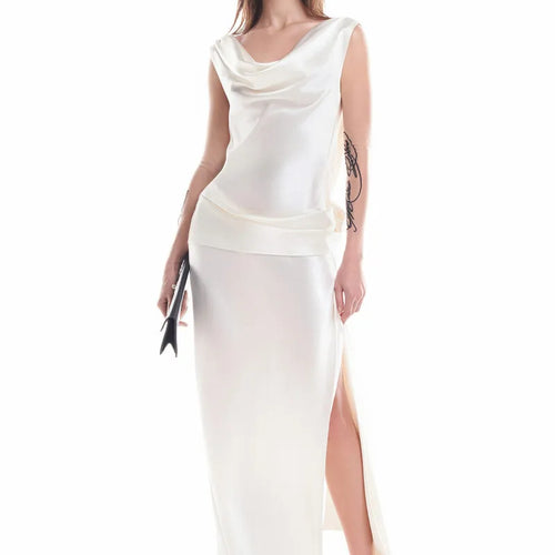 Load image into Gallery viewer, Satin Backless Sexy Maxi Dress For Women Elegant Rose Thigh High Split Beach Holiday Long Dress Gorgeous Club Gown
