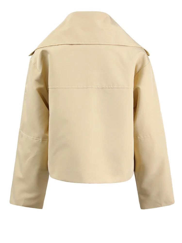 Apricot Brief Pocket Big Size Casual Jacket New Lapel Long Sleeve Women Coat Fashion Tide Spring Autumn 2025 CPG1295