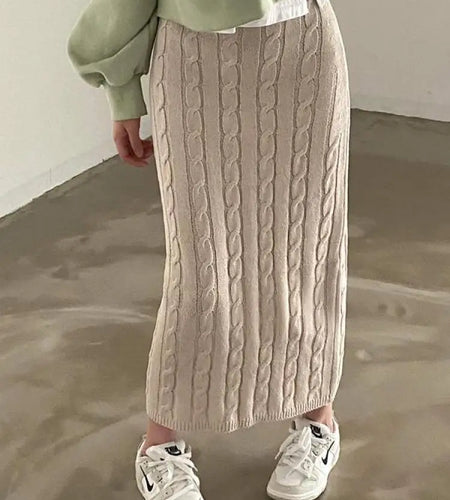 Solid Knitted Skirts For Women 2023 Fashion Autumn Winter Slim Long Skirt Vintage Casual Elastic High Waisted Straight Skirt New