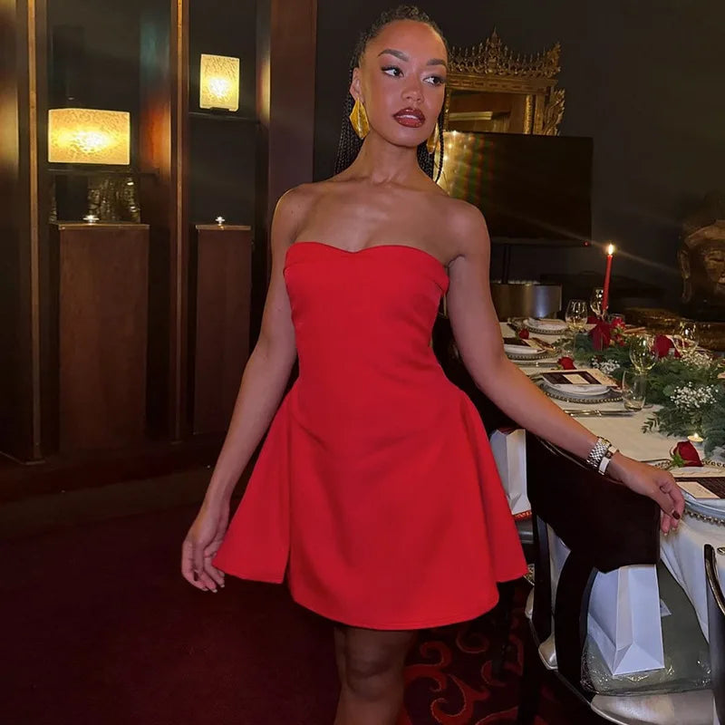 Sexy Sleeveless Patchwork Off-shoulder Backless Strapless Mini Dress For Women Solid Zipper Slim Sexy Club Party Dress