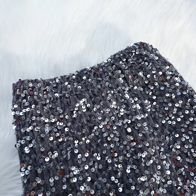 Korean Style Fashion Sequin Design Long Skirts For Women All Season Ladies Casual Streetwear All Match Sexy Split Midi Skirt