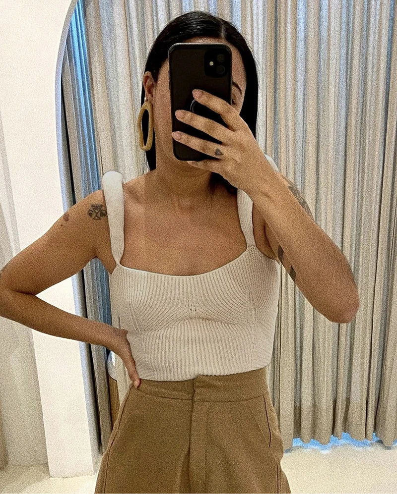 Backless Knit Sweater Crop Tops For Women Vest Fashion Spaghetti Strap Sleeveless Knitted Tank Tops Ladies Camis Tops