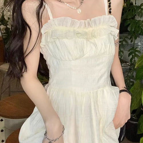 Load image into Gallery viewer, Ruffles Spaghetti Strap Slim Apricot Women&#39;s Dresses Sleeveless Slash Neck Solid Color Elegant Summer Female Maxi Dress
