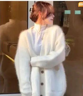 Korean 2024 New Women Solid V Neck Single Breasted Holiday Sweater Autumn Winter Long Sleeved Cardigan Knitted Short Top Popular