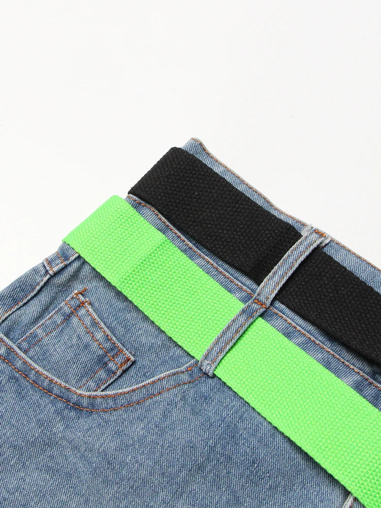Hit Color Denim Shorts For Women High Waist Patchwork Lace Up Pocket Temperament Short Pant Female Summer Clothes