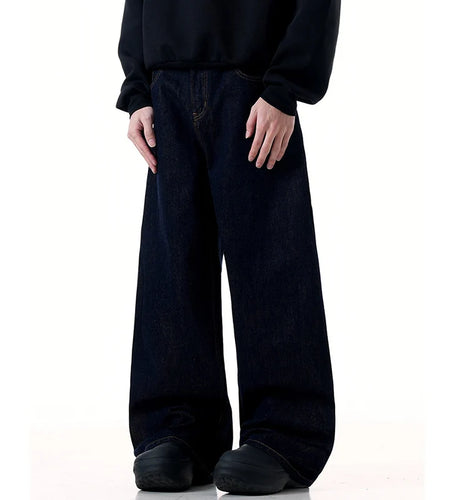 Male Jeans New American Wide Leg Solid Color Design Loose Curved Knife Denim Pants Full Length Stylish Spring 2025 9W1369