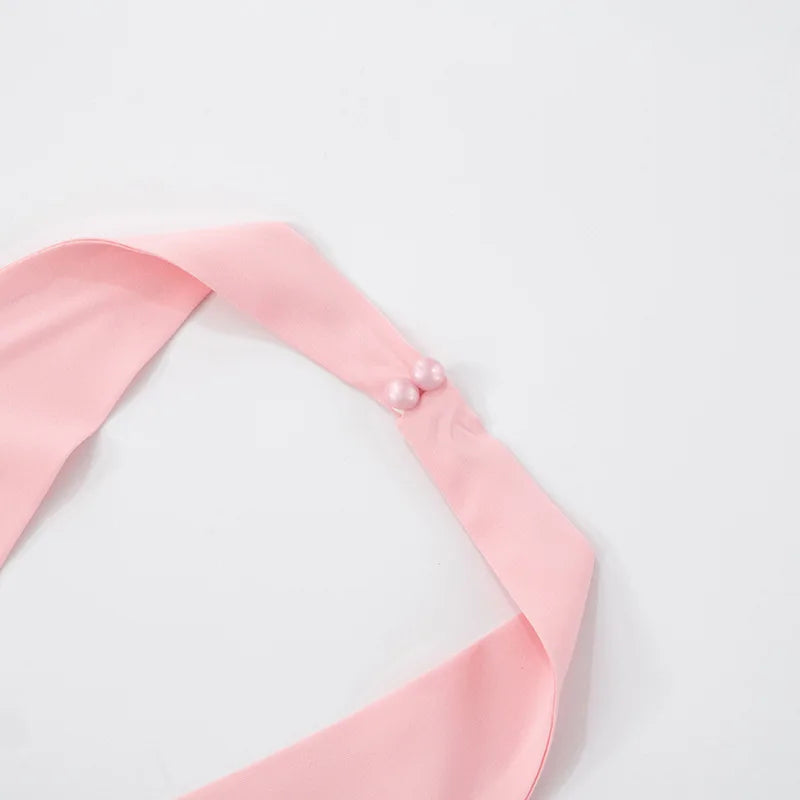 Halter Backless Sexy Mini Dress Women Robe Summer New Lace Patchwork Sleeveless V Neck High Waist Ruffled Dress 2025