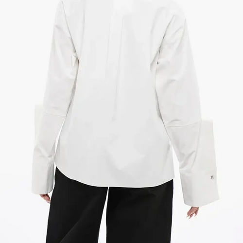 Load image into Gallery viewer, Solid Spliced Single Breasted Basics Shirts for Women Stand Neck Long Sleeves Minimalist Shirt Female Clothing New
