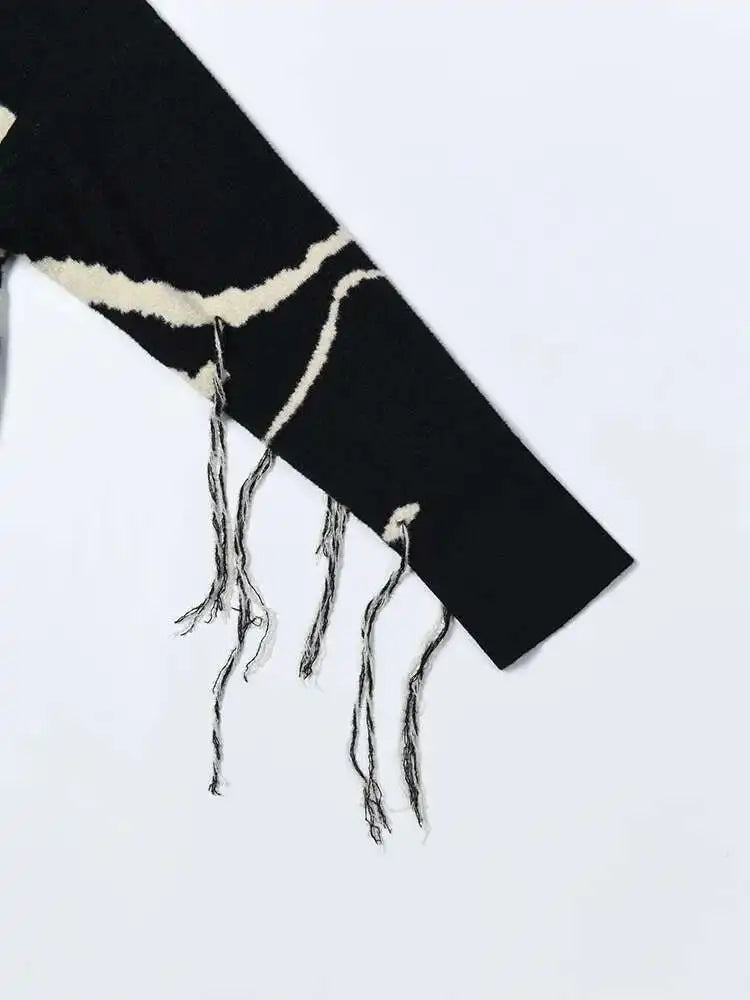 Women  Knitting Striped Tassels Big Size Dress New Round Neck Long Sleeve Loose Fit Fashion Tide Spring Autumn 2025 SG592