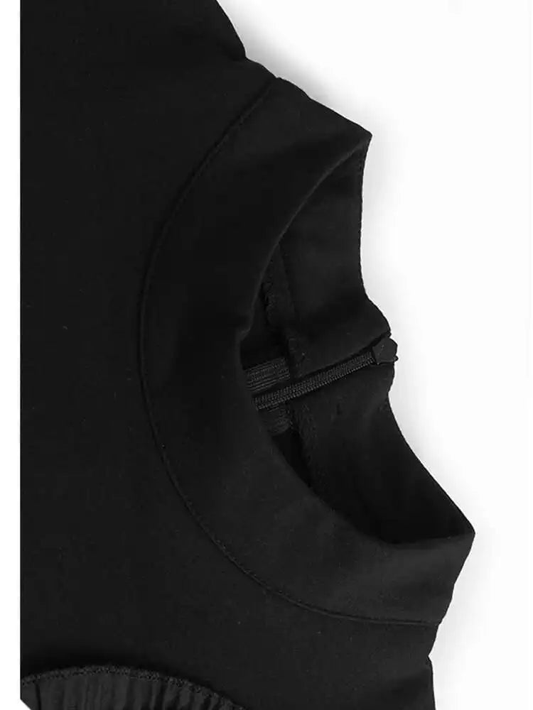 Women Black Three-dimensional Flower Lace Big Size Dress New Turtleneck Short Sleeve Fashion Spring Autumn 2025 1DH8218