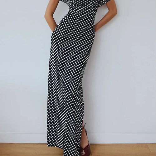 Load image into Gallery viewer, Off-shoulder Polka Dot Maxi Dress For Women Gown Fashion Halter Sleeveless Backless bodycon Split Long Dress Elegant
