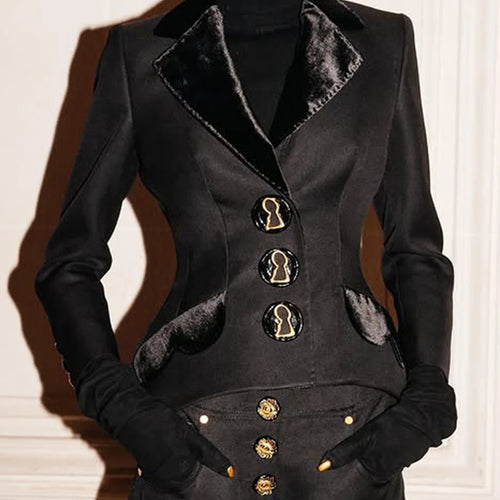 Load image into Gallery viewer, Solid Spliced Buttons Two Piece Sets for Women Lapel Long Sleves Jacket High Waist Wide Leg Pant Fashion Set Female
