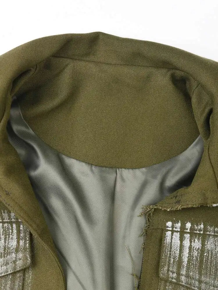 Women Green Paint Elegant Long Blazer New Lapel Long Sleeve Loose Fit Jacket Fashion Tide Spring Autumn 2025 1DF613806