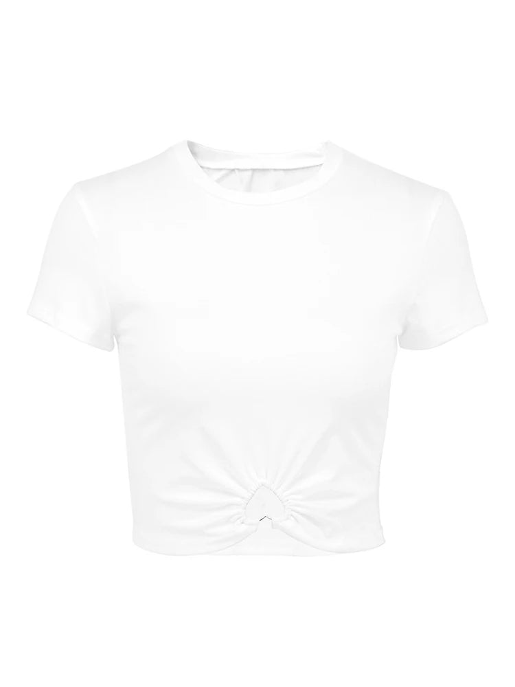 New Tees Women 2025 Summer Sexy White Crop Top Streetwear Slim O-Neck Fashion Versatile Casual Short Sleeve Basic T-shirt Female