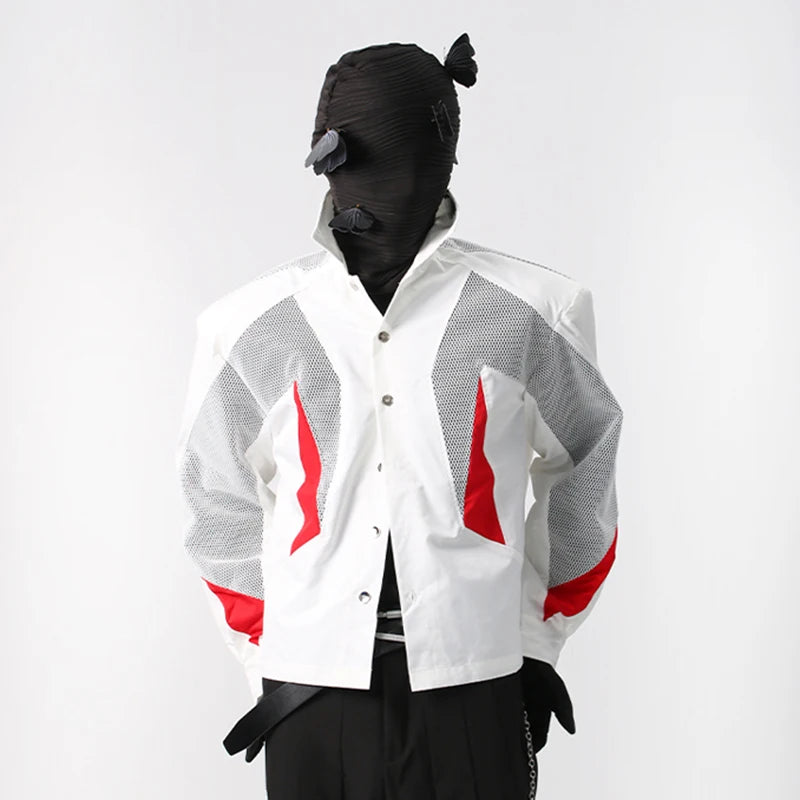 Functional Design Men's Coats Turn-down Collar Patchwork Shoulder Paded Contrast Color Single Breasted Tide Male Top 9C9377