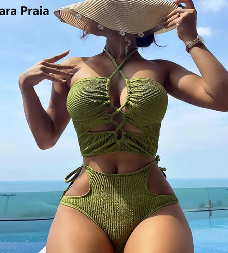 Bandage High Waist Swimsuit 2024 Women Hollow Out Bikini Set Female Swimwear Bandeau Bathing Suit for Women Beachwear