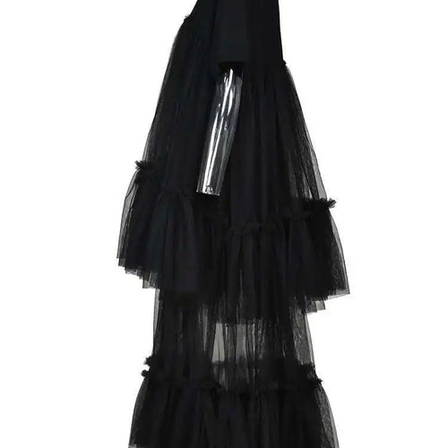 Load image into Gallery viewer, Women Black Layers Mesh Long Big Size Dress New Round Neck Short Sleeve Loose Fit Fashion Tide Spring Summer 2025 16R3054
