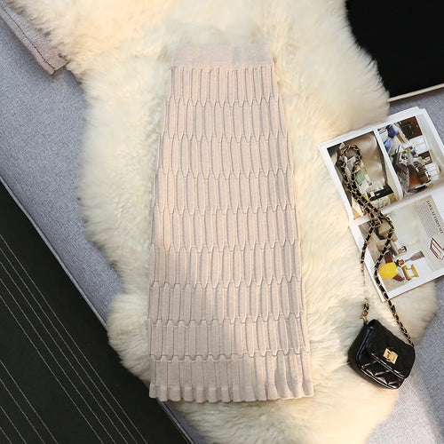 Load image into Gallery viewer, Elegant Vintage Straight Knitted Midi Skirt Women Jacquard Pattern High Waist Skirt Ladies Spring Winter Wrap Skirts Casual
