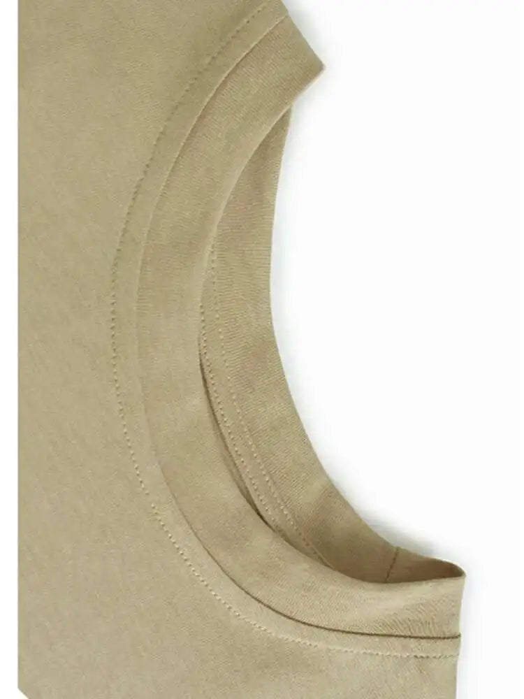 Women Khaki Pleated Spliced Big Size Midi Casual Dress New Round Neck Short Sleeve Fashion Tide Spring Summer 2025 1DH9811