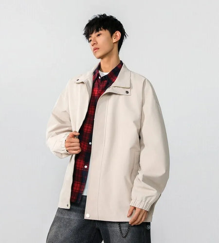 High Street Male Jacket Spring New Fake Two Pieces Lapel Plaid Design American Style Jackets Solid Color Men's Coats 9W1236