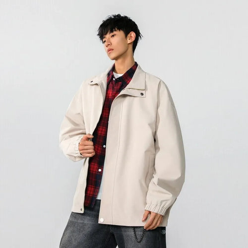 Load image into Gallery viewer, High Street Male Jacket Spring New Fake Two Pieces Lapel Plaid Design American Style Jackets Solid Color Men's Coats 9W1236
