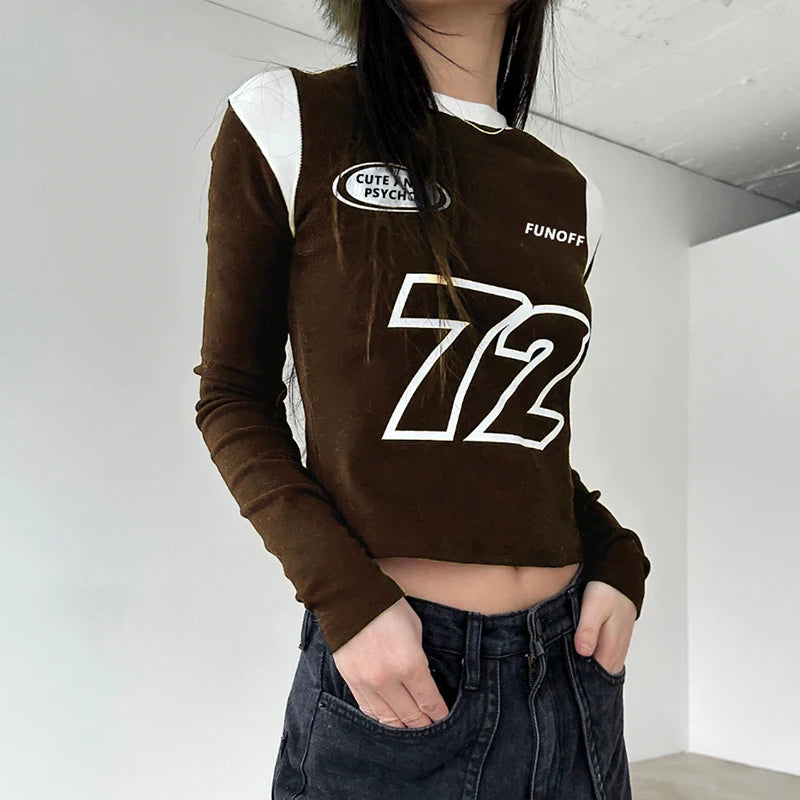 Harajuku Print Long Sleeve Tees Japanese Y2K Casual Autumn T shirt Female Contrast Preppy Style Tops Kawaii Clothing