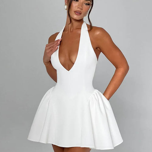 Load image into Gallery viewer, Deep V Neck Backless Sexy Mini Dress For Women Elegant Halter Sleeveless High Waist A-line Pleated Club Party Dress
