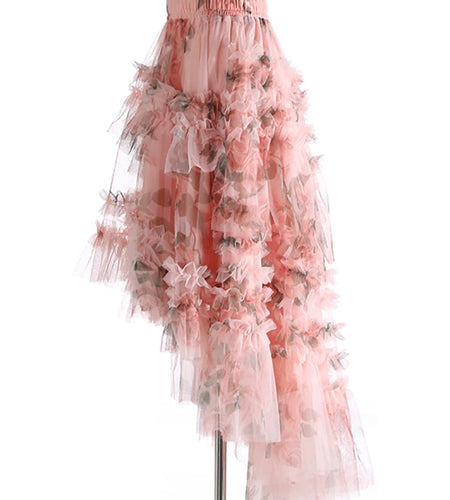 High Elastic Waist Apricot Mesh Irregular Ball Gown Half-body Skirt Women Fashion Tide New Spring Autumn 2025 1DJ1274