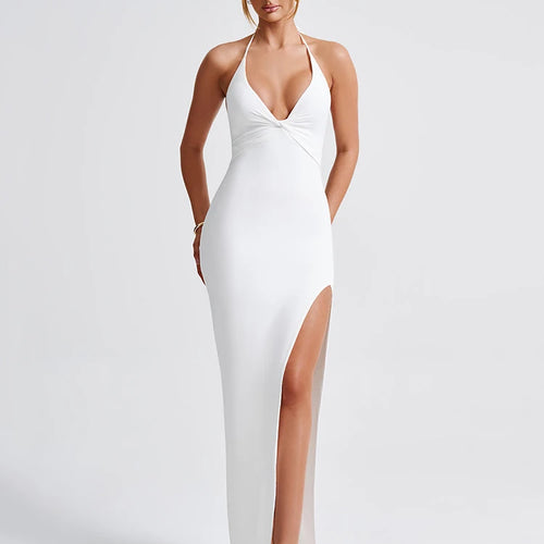 Load image into Gallery viewer, Sexy Spaghetti Strap Slit Slim Evening Dress For Women Lace Up Backless Bodycon Long Dress Elegant Party Club Vestido
